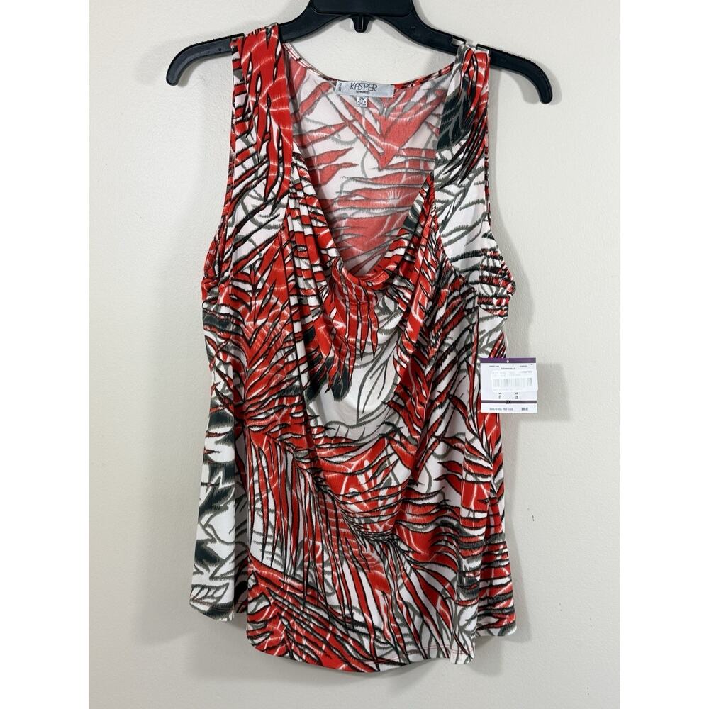 NWT Kasper Women Size 2X Orange Tropical Palm Print Sleeveless Blouse Resort